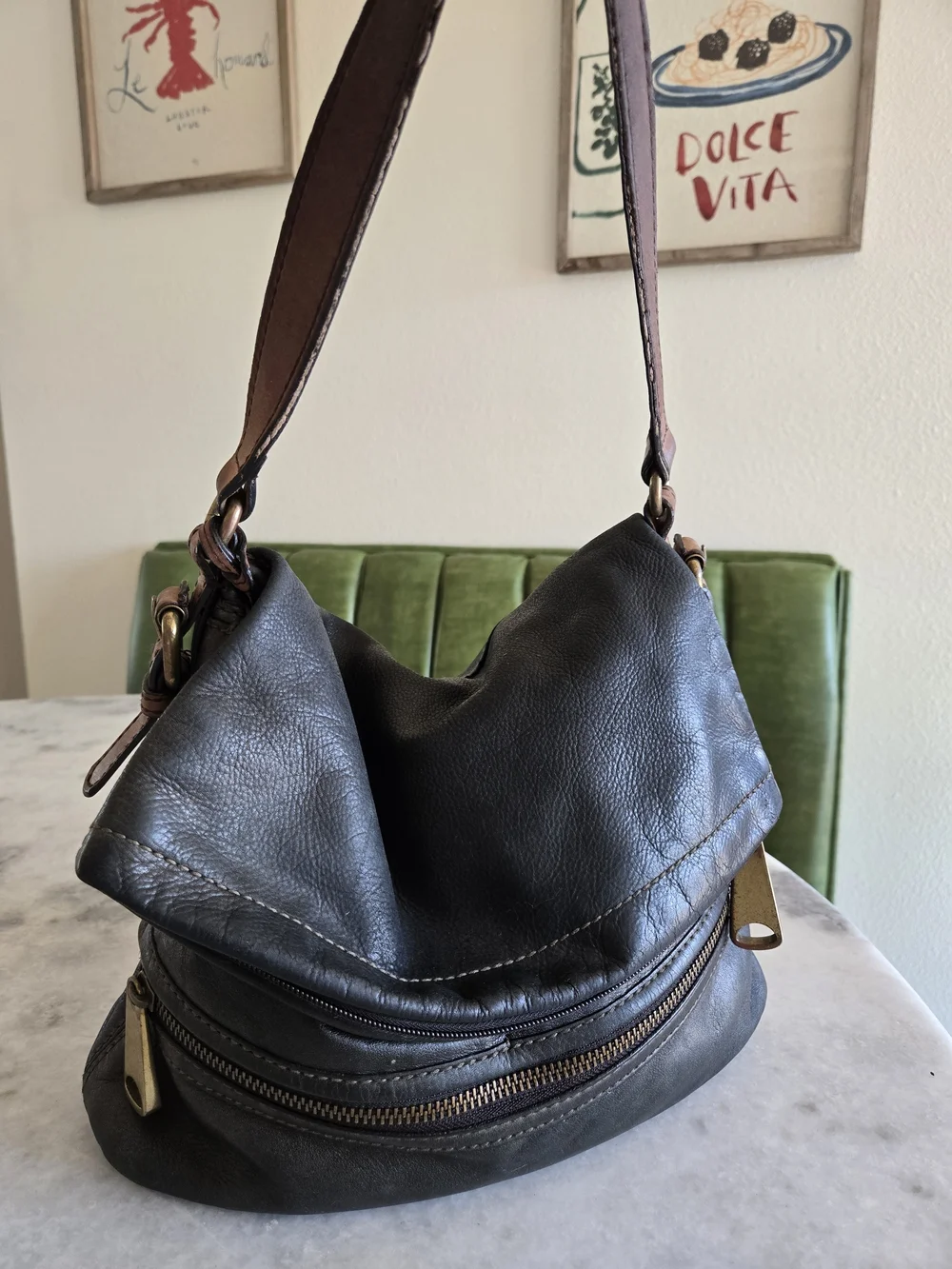 Fossil 100% Leather Shoulder Bag | Gold & Black